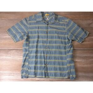 Mountain Hardwear Morrison Shirt Mens L Blue Pearl Snap Textured Stripe Granola